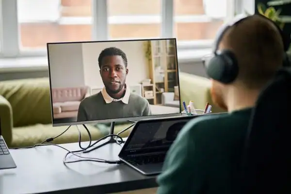 Man attending online mediation Farnham MIAMS session